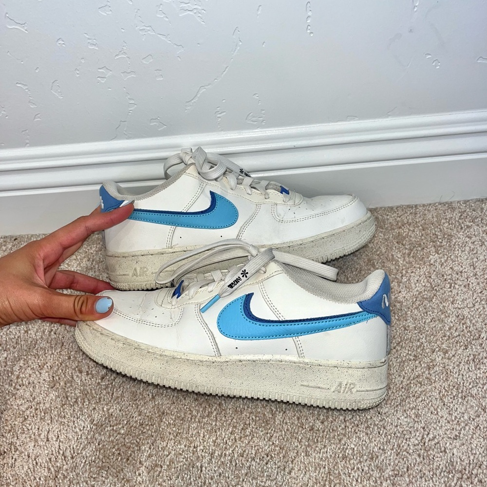 White and blue Air Force 1s size 7Y (8.5 women’s)